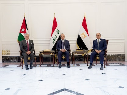رئيس الوزراء العراقي مصطفى الكاظمي يستقبل الرئيس المصري عبد الفتاح السيسي وملك الأردن عبد الله الثاني في بغداد - 27 يونيو 2021 - twitter/IraqiPMO