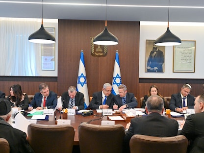 رئيس الوزراء الإسرائيلي بنيامين نتنياهو خلال الجلسة الأسبوعية لحكومته- 19 فبراير 2023 - المكتب الصحفي للحكومة الإسرائيلية