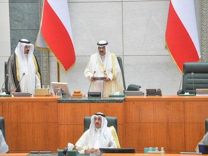 ولي العهد الكويتي الشيخ مشعل الأحمد الجابر الصباح خلال افتتاح الدورة الجديدة لمجلس الأمة. 20 يونيو 2023 - Twitter@kuna_ar