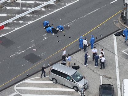 صورة جوية لمكان وقوع حادث إطلاق النار الذي استهدف رئيس الوزراء الياباني السابق شينزو آبي- 8 يوليو 2022 - AFP