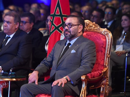 العاهل المغربي الملك محمد السادس خلال نشاط رسمي بمدينة القنيطرة، المغرب - AFP