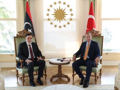 الرئيس التركي رجب طيب أردوغان خلال استقباله رئيس حكومة المجلس الرئاسي الليبية فايز السراج في أنقرة - 06 سبتمبر 2020 - "تويتر"