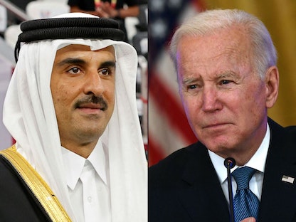 صورة تجمع بين الرئيس الأميركي جو بايدن وأمير قطر الشيخ تميم بن حمد آل ثاني - 25 يناير 2022 - AFP