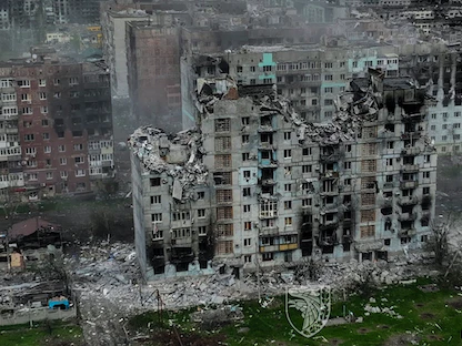 صورة جوية نشرتها الفرقة 93 الميكانيكية في الجيش الأوكراني لحجم الدمار في باخموت. 21 مايو 2023 - REUTERS