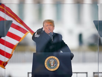 الرئيس الأميركي السابق دونالد ترمب خلال كلمة أمام أنصاره في واشنطن، 6 يناير 2021 - REUTERS