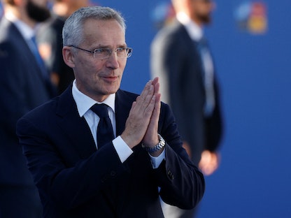 الأمين العام لحلف شمال الأطلسي (ناتو) ينس ستولتنبرج خلال قمة مدريد - 30 يونيو 2022 - REUTERS