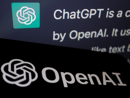 شعار شركة OpenAI مطورة نموذج ChatGPT للذكاء الاصطناعي. 9 فبراير 2023 - REUTERS