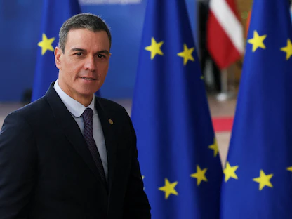 رئيس الوزراء الإسباني بيدرو سانشيز خلال اجتماع لقادة دول الاتحاد الأوروبي في بروكسل. 9 فبراير 2023 - REUTERS