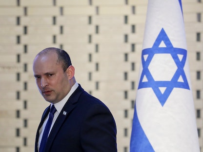 رئيس الوزراء الإسرائيلي نفتالي بينيت يحضر مراسم تذكارية للجنود الذين سقطوا في حرب غزة عام 2014 - 20 يونيو 2021 - REUTERS