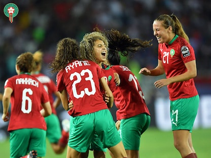 لاعبات المنتخب المغربي يحتفلن بالفوز أمام بوتسوانا - 13 يوليو 2022 - twitter/@EnMaroc