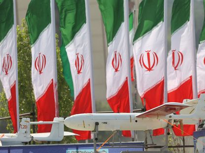 طائرة إيرانية مسيرة خلال عرض عسكري في العاصمة طهران. 17 أبريل 2024 - REUTERS