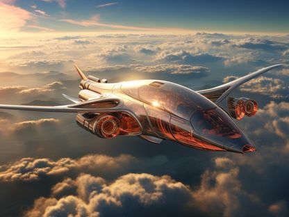 صورة أنتجتها "الشرق" بالذكاء الاصطناعي للهيكل المتوقع للطائرات في المستقبل. 31 أكتوبر 2023 - Midjourney