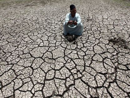 مزارع مصري يجلس في أرضه التي تعاني الجفاف بمحافظة الدقهلية التي تبعد 120 كيلومتراً عن العاصمة المصرية القاهرة. 4 يونيو 2013 - Reuters