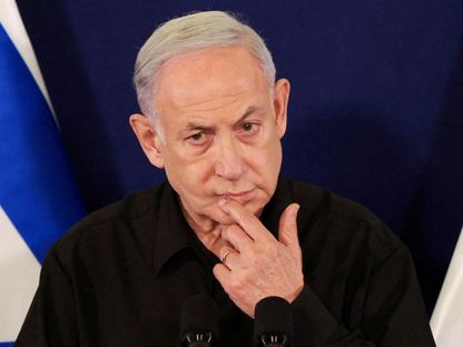 رئيس الوزراء الإسرائيلي بنيامين نتنياهو خلال مؤتمر صحافي في تل أبيب. 28 أكتوبر 2023 - Reuters