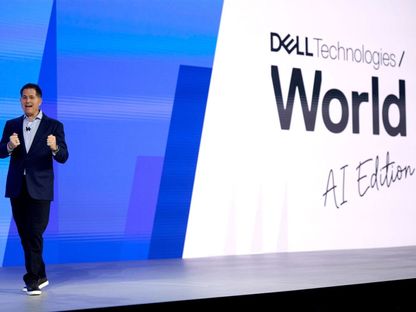 مايكل ديل رئيس مجلس الإدارة والرئيس التنفيذي لشركة Dell يقدم الإصدارات الجديدة خلال مؤتمر في لاس فيجاس. 20 مايو 2024 - Bloomberg