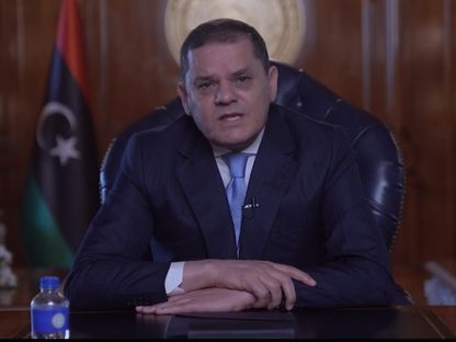 رئيس حكومة الوحدة الوطنية الليبية عبد الحميد الدبيبة في كلمة للشعب الليبي 17 مايو 2025 - صورة شاشة