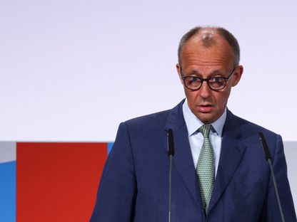 المستشار الألماني فريدريش ميرتس يلقي كلمة خلال فعالية بالعاصمة برلين. 3 يونيو 2025 - REUTERS