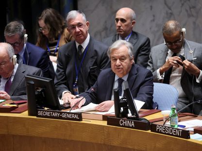 الأمين العام للأمم المتحدة أنطونيو جوتيريش في كلمة له خلال جلسة لمجلس الأمن. 29 نوفمبر 2023 - REUTERS