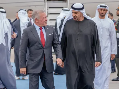 الرئيس الإماراتي الشيخ محمد بن زايد يستقبل ملك الأردن عبد الله الثاني في أبو ظبي، 7 سبتمبر 2025 - RHCJO