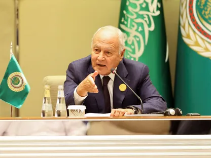 لأمين العام للجامعة العربية أحمد أبو الغيط خلال مؤتمر صحافي على هامش القمة العربية الاسلامية المشتركة بالرياض. 11 نوفمبر 2023 - Reuters