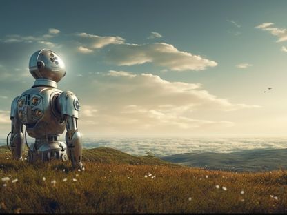 صورة أنتجتها "الشرق" بالذكاء الاصطناعي لروبوت ينظر إلى الأفق. 29 ديسمبر 2023 - Midjourney