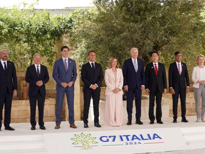 صورة تجمع قادة مجموعة السبع مع مسؤوليين أوروبيين قبيل انطلاق الاجتماعات في باري بإيطاليا. 13 يونيو 2024 - REUTERS
