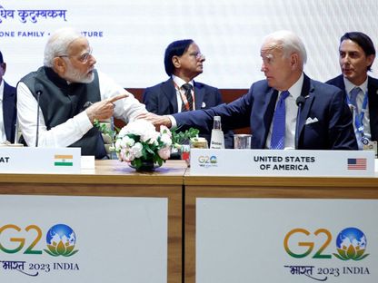 الرئيس الأميركي جو بايدن ورئيس وزراء الهند ناريندار مودي خلال قمة مجموعة العشرين في العاصمة الهندية نيودلهي، 9 سبتمبر 2023 - Reuters