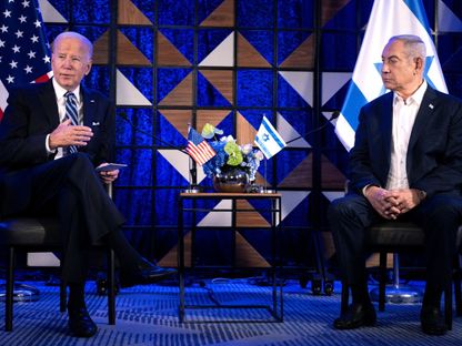 رئيس الوزراء الإسرائيلي يستقبل الرئيس الأميركي جو بايدن في تل أبيب. 18 اكتوبر 2023 - AFP