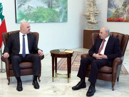 الرئيس اللبناني جوزيف عون يستقبل رئيس البرلمان نبيه بري. 20 أكتوبر 2025 - الرئاسة اللبنانية