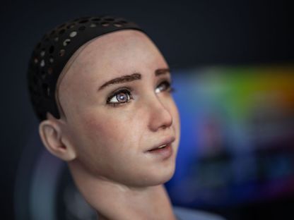 الروبوت "جرايس" من إنتاج شركة SingularityNET خلال قمة AI for Good بالأمم المتحدة. 5 يوليو 2023 - AFP