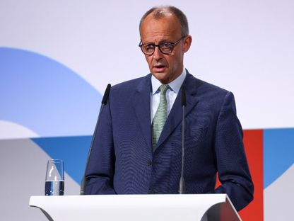 المستشار الألماني فريدريش ميرتس يلقي خطاباً خلال فعالية بالعاصمة برلين. 3 يونيو 2025 - REUTERS