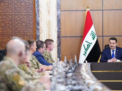 رئيس الوزراء العراقي محمد شياع السوداني خلال الجولة الأولى للحوار بين العراق والتحالف الدولي لمحاربة تنظيم داعش، بغداد، 27 يناير 2024 - twitter/IraqiPMO/