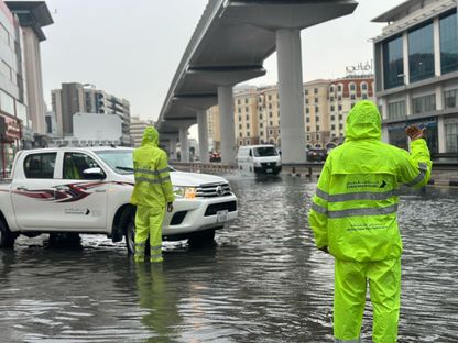 أحد شوارع دبي بعد الأمطار الغزيرة التي شهدتها المدينة. 16 أبريل 2024 - @DXBMediaOffice