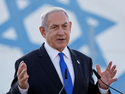 رئيس الوزراء الإسرائيلي بنيامين نتنياهو في قاعدة بلماخيم الجوية قرب مدينة ريشون لتسيون. 5 يوليو 2023 - REUTERS