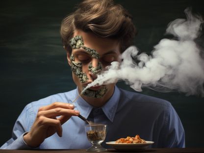 صورة أنتجتها "الشرق" بالذكاء الاصطناعي لشخص مدمن على عادة التدخين ومادة النيكوتين. 19 يناير 2024 - Midjourney