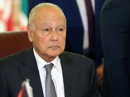 الأمين العام لجامعة الدول العربية أحمد أبو الغيط خلال اجتماع طارئ لوزراء الخارجية العرب في القاهرة، 1 فبراير 2020 - REUTERS