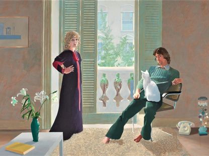 عمل فني لديفيد هوكني بعنوان "السيد والسيدة كلارك والقطة برسي" (1970) - fondationlouisvuitton.fr
