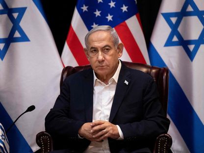 رئيس الوزراء الإسرائيلي خلال اجتماع الرئيس الأميركي جو بايدن في تل أبيب. 18 أكتوبر 2024 - AFP
