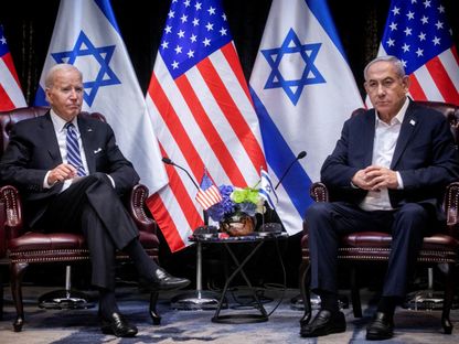 رئيس الوزراء الإسرائيلي بنيامين نتنياهو يلتقي الرئيس الأميركي جو بايدن في تل أبيب، 18 أكتوبر 2023 - Reuters