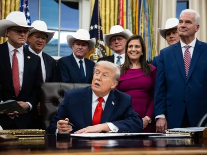 الرئيس الأميركي دونالد ترمب يوقع مشروع قانون في المكتب البيضاوي. 12 ديسمبر 2025 - Bloomberg