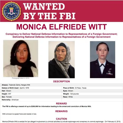 FBI يرصد 200 ألف دولار للقبض على ضابطة استخبارات متهمة بالتجسس لإيران