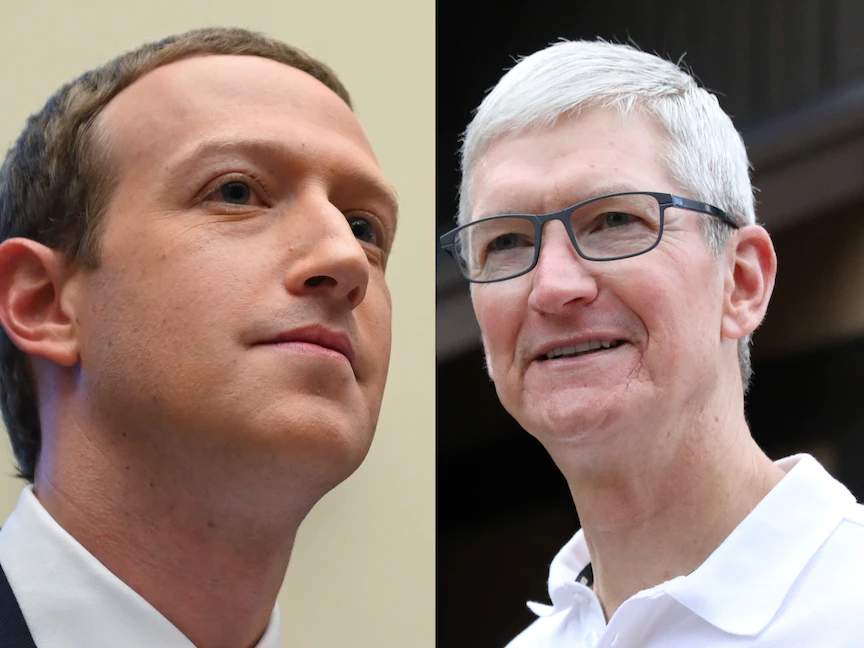 مدير أبل تيم كوك ومدير فيسبوك مارك زوكربيرغ - REUTERS