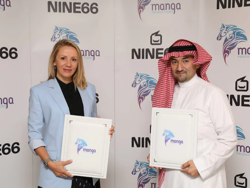 جانب من توقيع اتفاق الشراكة بين "مانجا للإنتاج" و "Nine66" في 3 أكتوبر 2022 - Twitter /@manga_prd