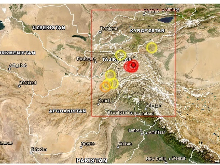 خريطة للمركز الأوروبي المتوسطي لرصد الزلازل تشير إلى موقع الزلزال في طاجيكستان قرب الحدود مع الصين. 23 فبراير 2023 - emsc-csem.org