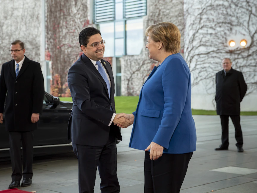 المستشارة الألمانية أنغيلا ميركل تستقبل وزير الخارجية المغربي ناصر بوريطة خلال قمة الدمج مع إفريقيا في 2019 - NurPhoto via Getty Images