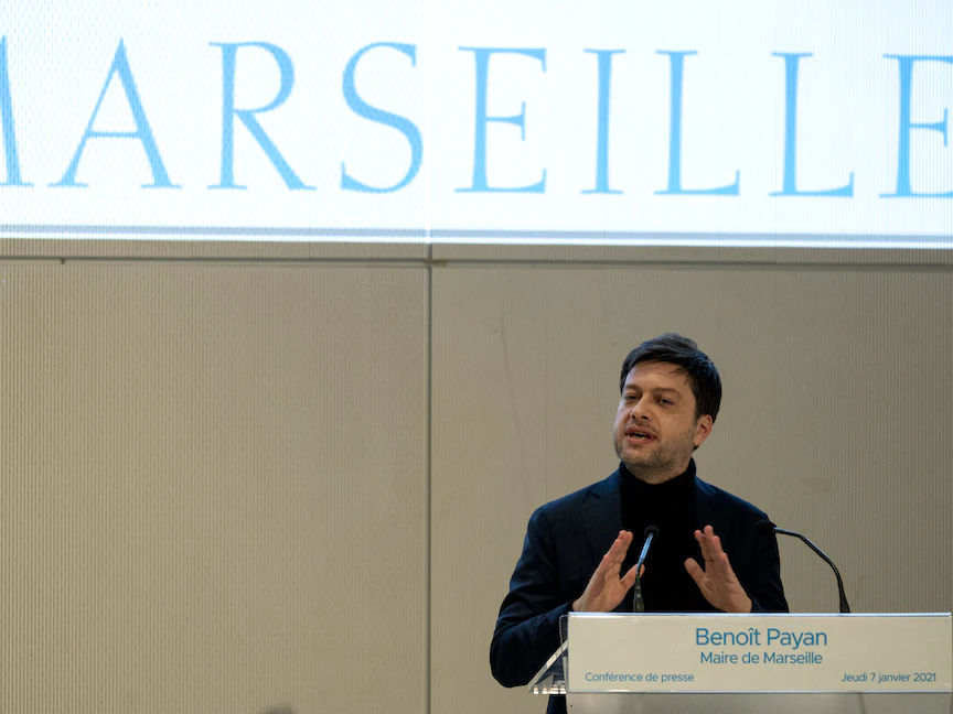 عمدة مرسيليا بينوا بايان يعقد مؤتمراً صحافياً في مدينته الساحلية جنوب فرنسا، 7 يناير 2021 - AFP