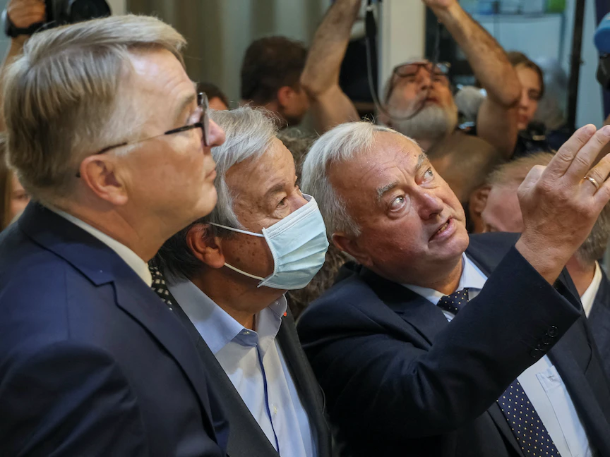 الأمين العام للأمم المتحدة أنطونيو جوتيريش خلال زيارته إلى مدينة لفيف الأوكرانية. 18 أغسطس 2022 - REUTERS