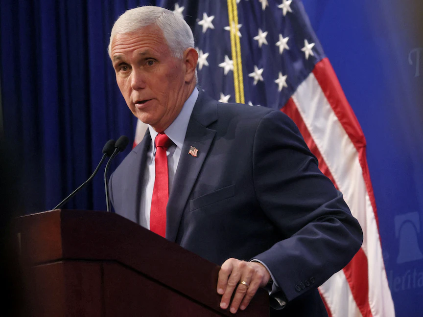 نائب الرئيس الأميركي السابق مايك بنس يتحدث في مؤسسة التراث في واشنطن. 19 أكتوبر 2022 - REUTERS