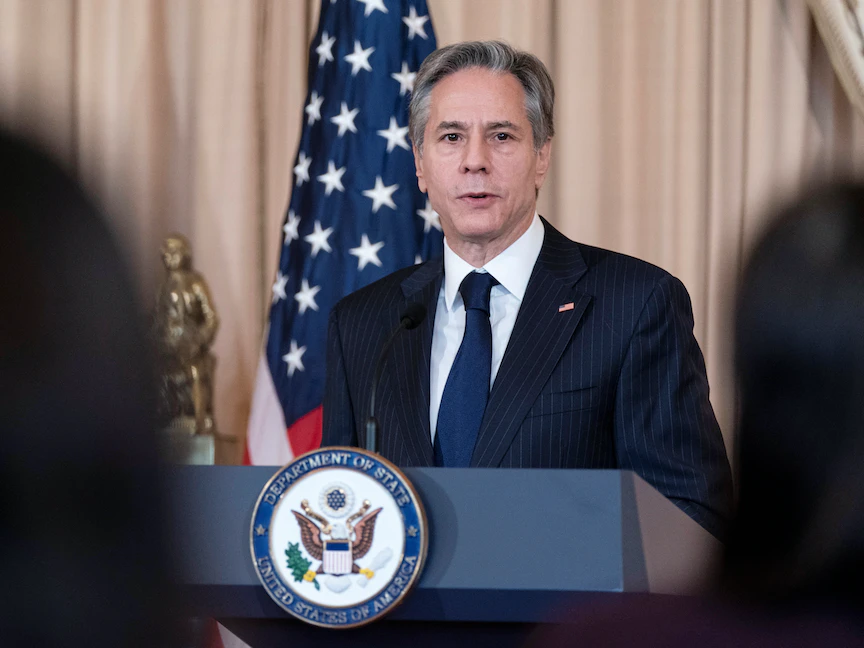 وزير الخارجية الأميركي أنطوني بلينكن خلال الحوار الاستراتيجي بين الولايات المتحدة ومصر في واشنطن، 8 نوفمبر 2021 - REUTERS