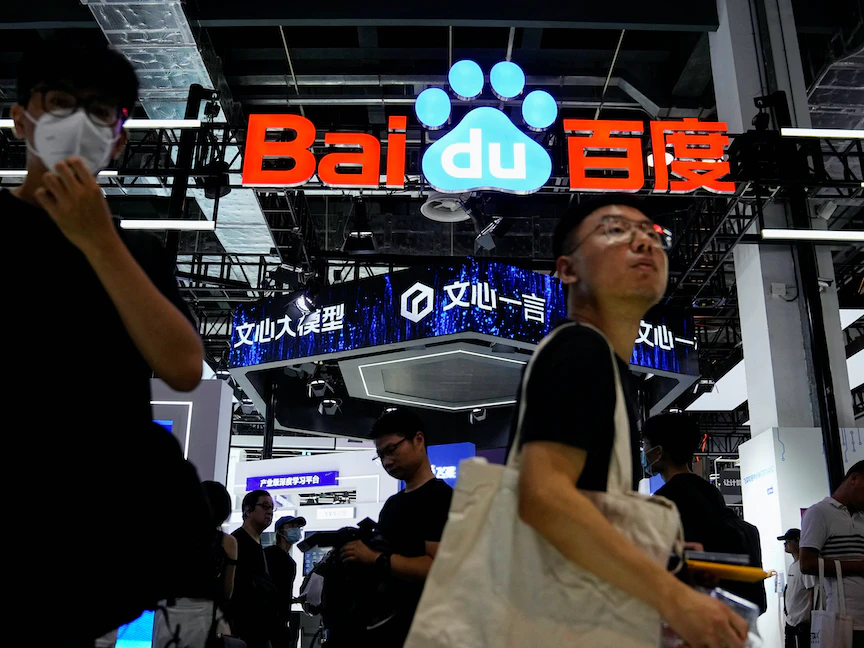 شعار شركة بايدو الصينية في المؤتمر العالمي للذكاء الاصطناعي، شنغهاي. 6 يوليو 2023 - REUTERS